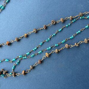 Lot of 2 Vintage 1980s Seed and Bead Layering Necklaces Turquoise Brown Boho